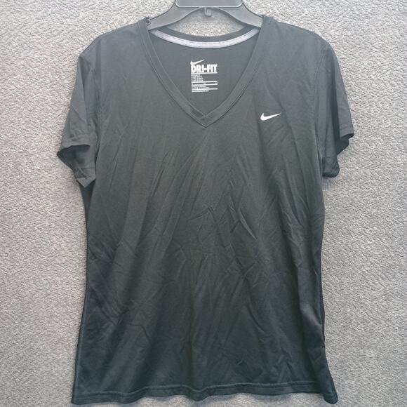 Nike Dri Fit Women V Neck Regular Fit SS Shirt Black - Picture 1 of 7